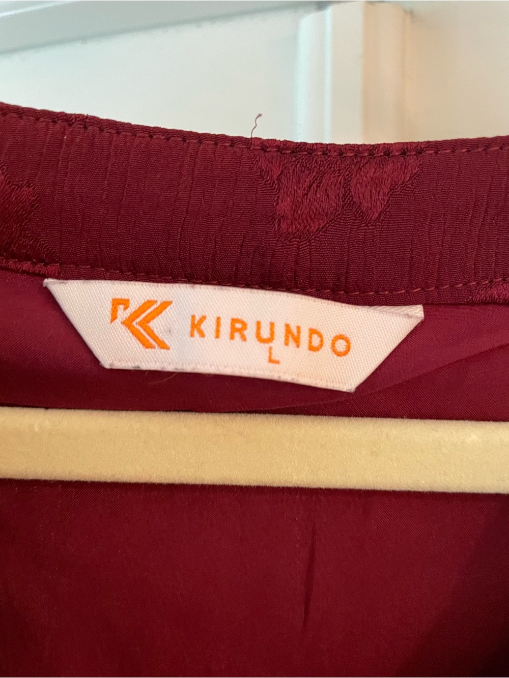 Long-Sleeve Burgundy Tiered Midi Dress w/ pockets - Picture 4 of 6